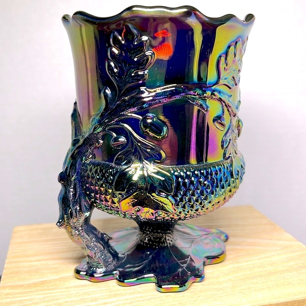 Mosser Glass Acorn Leaf Spooner Bowl - Amethyst Carnival Glass - 2008